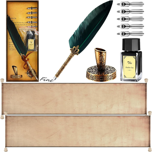Epakh 2 Blank Scroll Paper with Wood Rods and 1 Feather Pen Set 7.5 X 30-32 Inch - 第 10/12 張圖片