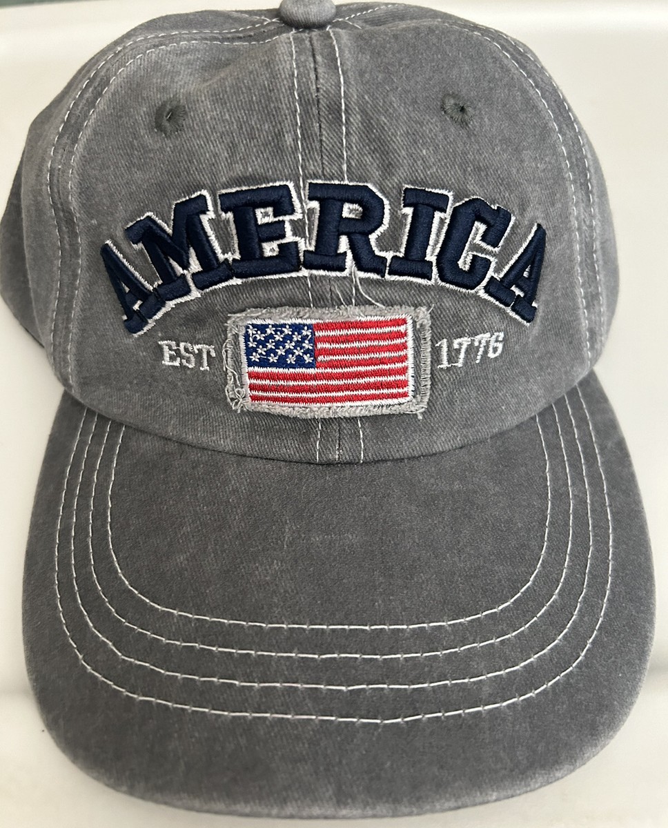 New USA American Flag 1776 Distressed Adjustable Baseball Gray Hat Cap