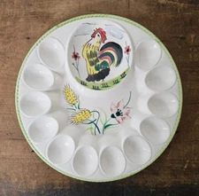 Deviled Egg Dish Relish Tray Hand Painted Rooster Embassy Quality Products Japan