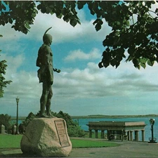 Statue - American Native Chief Massasoit Overlooks Plymouth Rock Postcard PC1525
