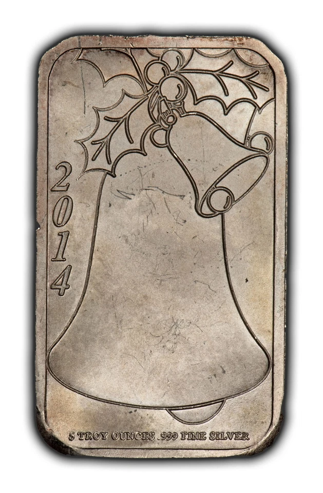 5 oz Silver Art Bar - Enameled Santa Claus Christmas Bells 2014 - SKU-F8665 - Image 3 of 4