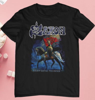 SAXON Band Heavy Metal Thunder Black Men Shirt Short Sleeve Cotton