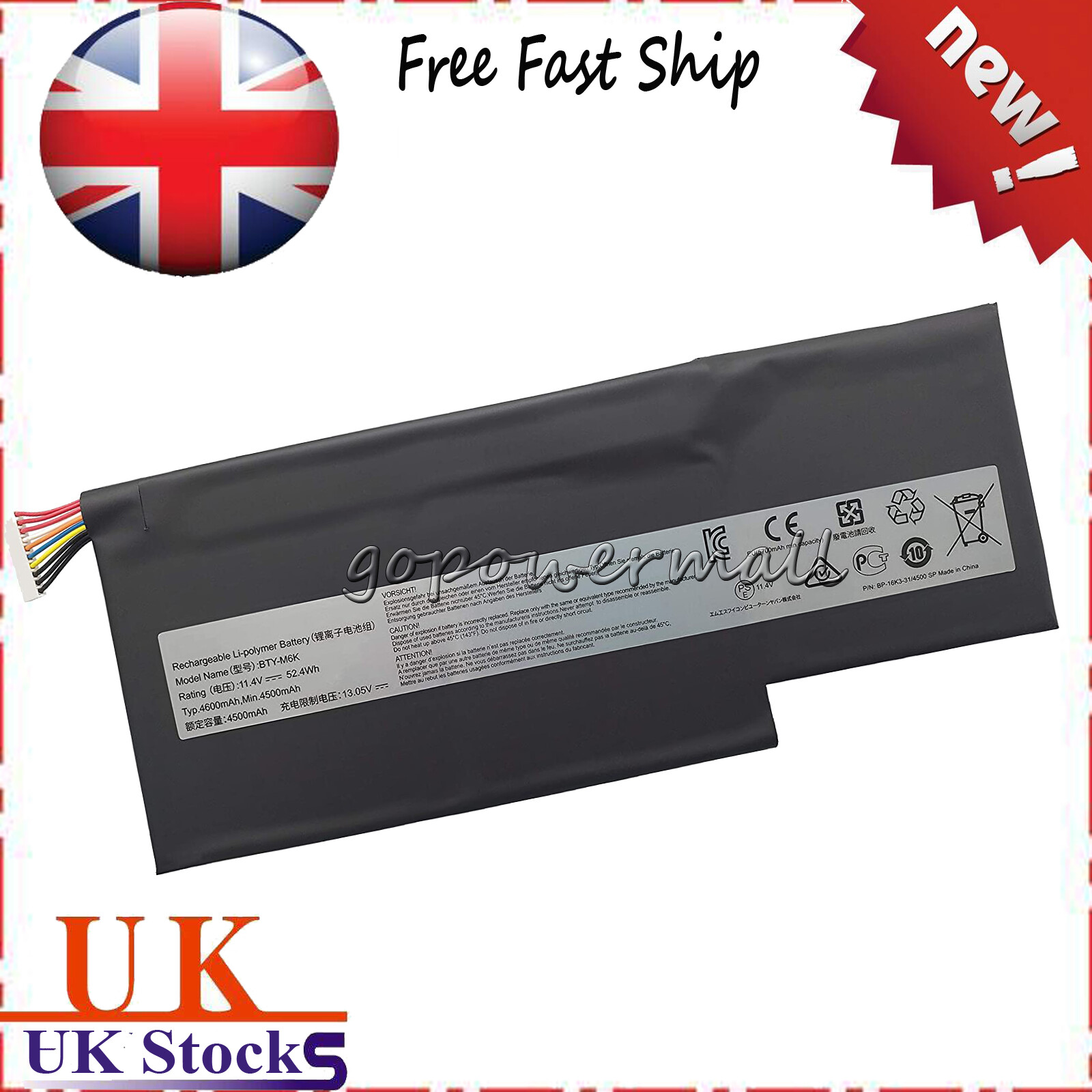 BTY-M6K battery for MSI GF63 GF75 THIN GS73VR Thin 8RD 8RC 9SC Thin 3RD 8RC 8RD