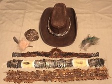 Mens Henschel Western Cowboy Hat Brown Suede Leather USA w/Feathering Sz Lge