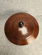 Vtg Carved Teak Wood Lidded Trinket Jewelry Candy Coin Dish Box Hand turned Mcm