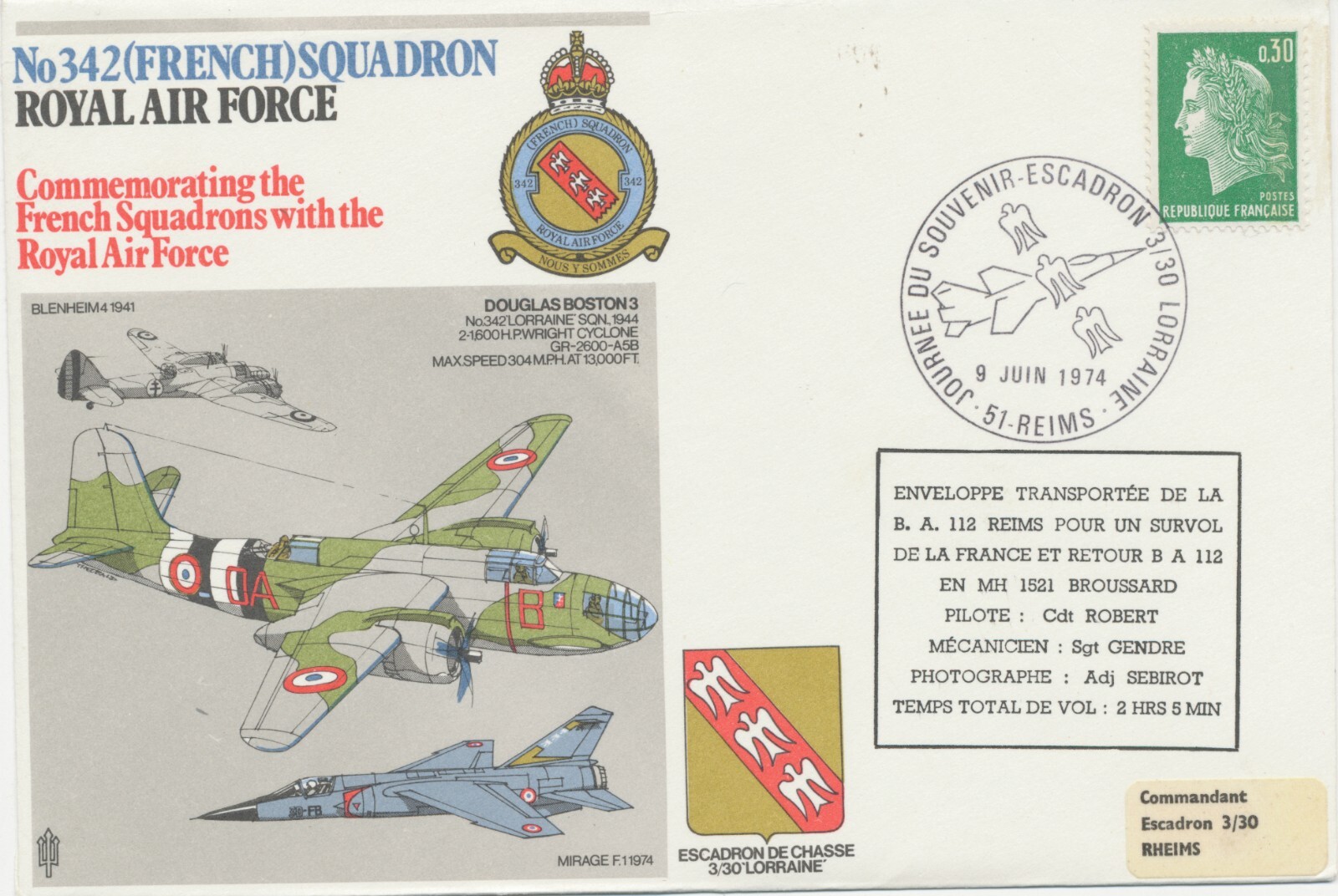 France 1974 Special Flight Royal Air Force Commemorating the French Squadron