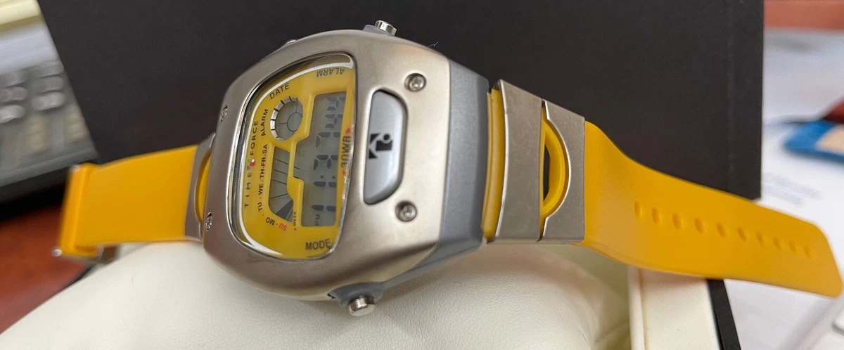 Time Force Chronograph LCD digital watch yellow-orange Unisex Alarm 39 mm Retro