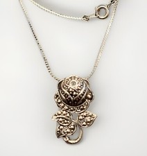 Silver Tone 3D Rose Pendant Necklace