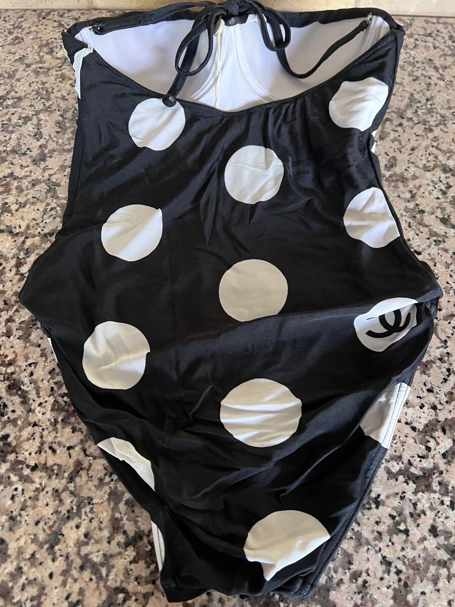 CHANEL VINTAGE 97P BLACK ONE-PIECE CC LOGO SWIMSUIT BRA CHANEL VINTAGE 97P BLACK ONE-PIECE CC LOGO SWIMSUIT BRA