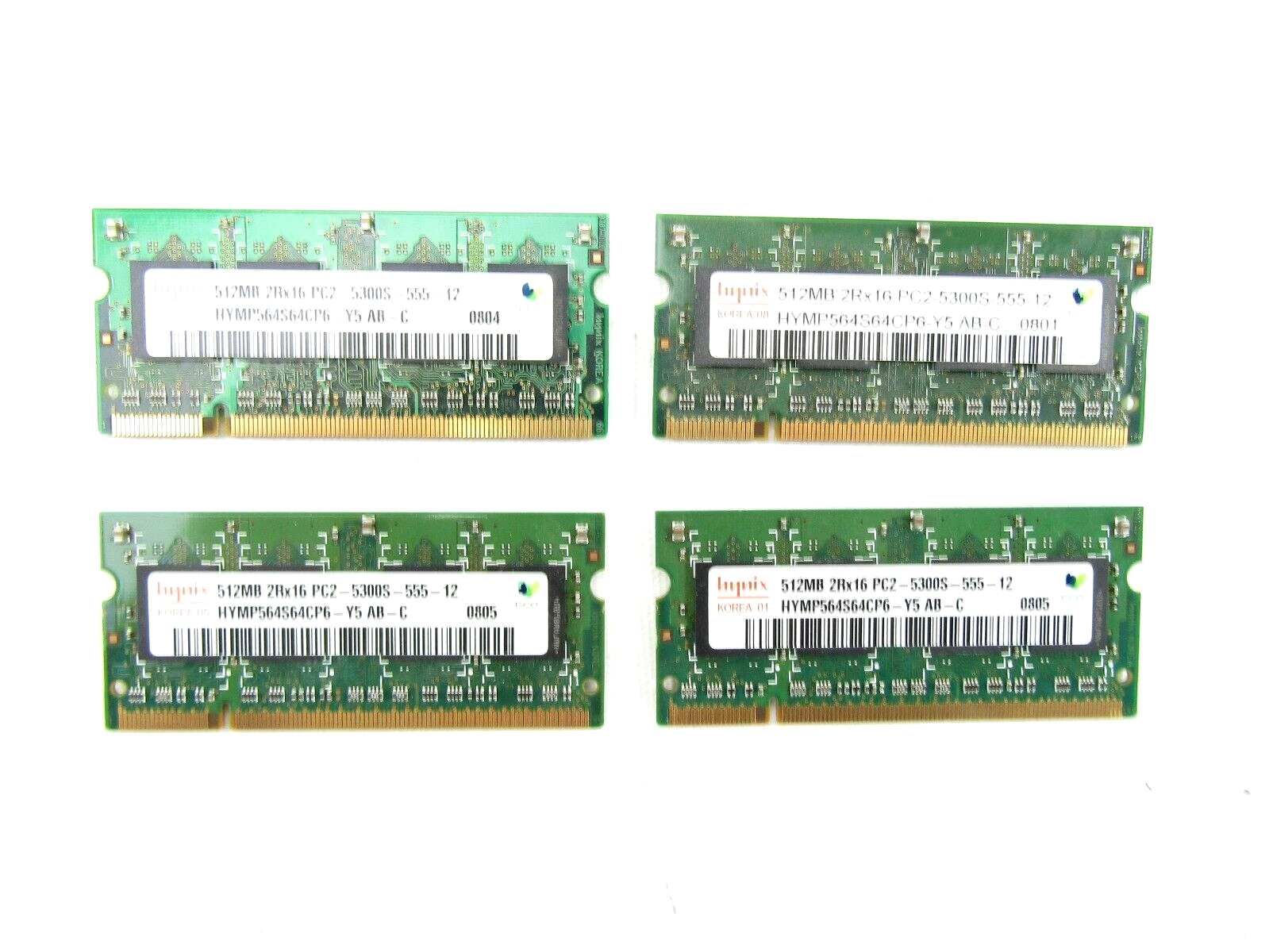 Lot of 4 Hynix 512MB 2Rx16 PC2-5300S- 555-12 SO-DIMM RAM (HYMP564S64CP6 ...