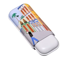 Elie Bleu White Leather Casa Cubana Double Cigar Case / Pouch, New In Box