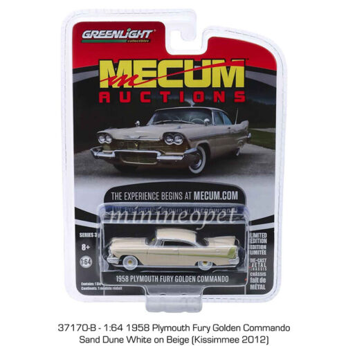 GREENLIGHT 37170 B 1958 PLYMOUTH FURY KISSIMMEE 2012 1/64 SAND DUNE WHITE - Picture 2 of 2