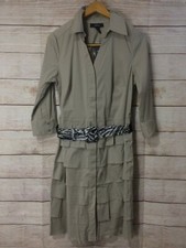 ALFANI Sz 4 3/4th Sleeve Tiered/Ruffled Partial Button Down Shirt Dress Khaki 