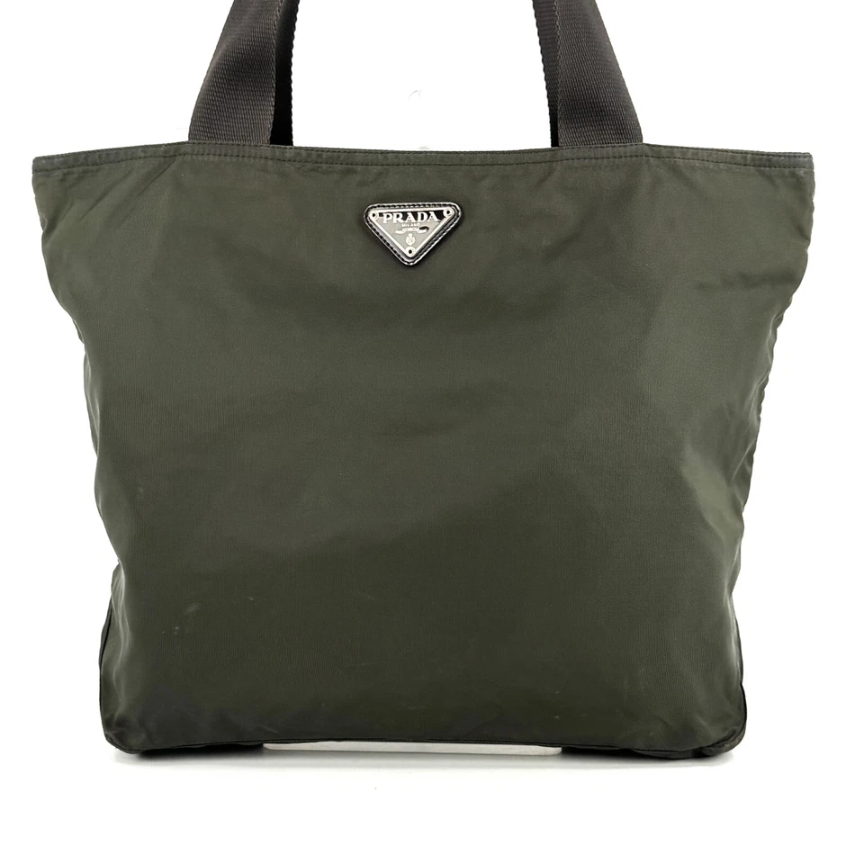 PRADA треугольник Saffiano наплечная сумка с короткими ручками нейлона хаки подлинный - Изображение 4 из 4