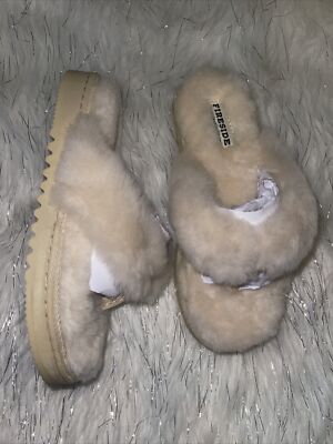 DEARFOAM Fireside Thong Shearling Natural Slipper  EVA Outsole  SZ 6 NEW