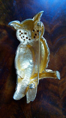 Broche Chouette Hibou En Métal Doré Occasion - Bijou Fantaisie Sans Marque