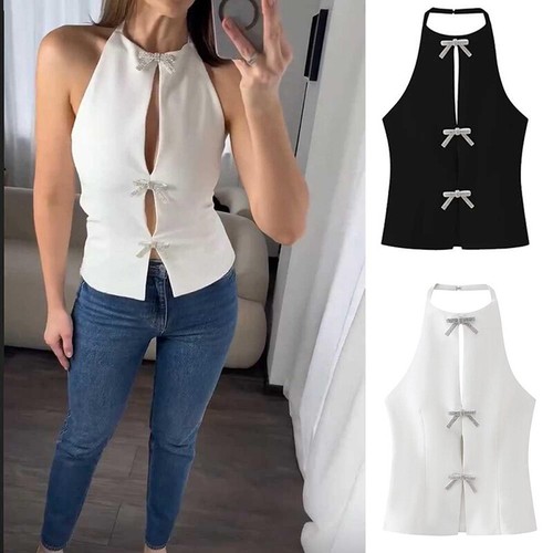 Summer Female Jewelry Bow Decoration Hanging Neck Collar Top Women's Sling - Picture 9 of 16