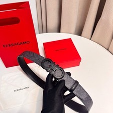 Salvatore Ferragamo Gancini Reversible Leather Belt 3.5cm Black New.