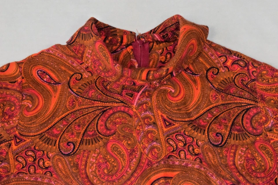 Vestido Vintage Talla S Años 60 Naranja Psicodélico Cachemira Línea A Lana Fina Mod Go Go Foto 2 de 4