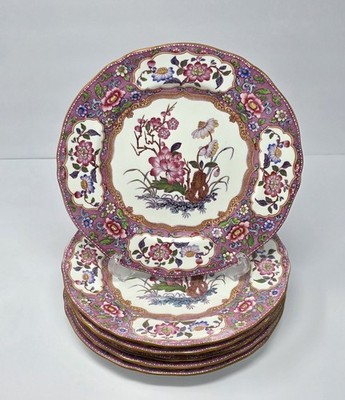 6 Vintage Minton B488 - 10.25'' Dinner Plates Scalloped Edge & Pink Floral Design
