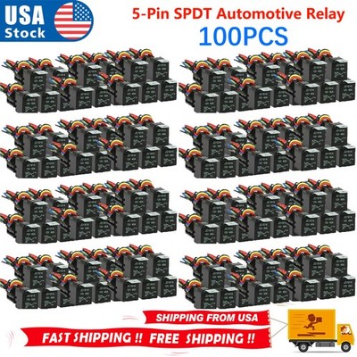 100PCS NEW 5-PIN 40/30 AMP 12V DC Waterproof Automotive SPDT Relay Kit