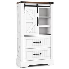 Farmhouse Bathroom Floor Cabinet w/Sliding Door, Adjustable Shelves  2 Drawers
