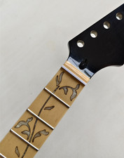 22 fret Electric guitar neck maple fingerboard vine inlay 25.5 inch Black