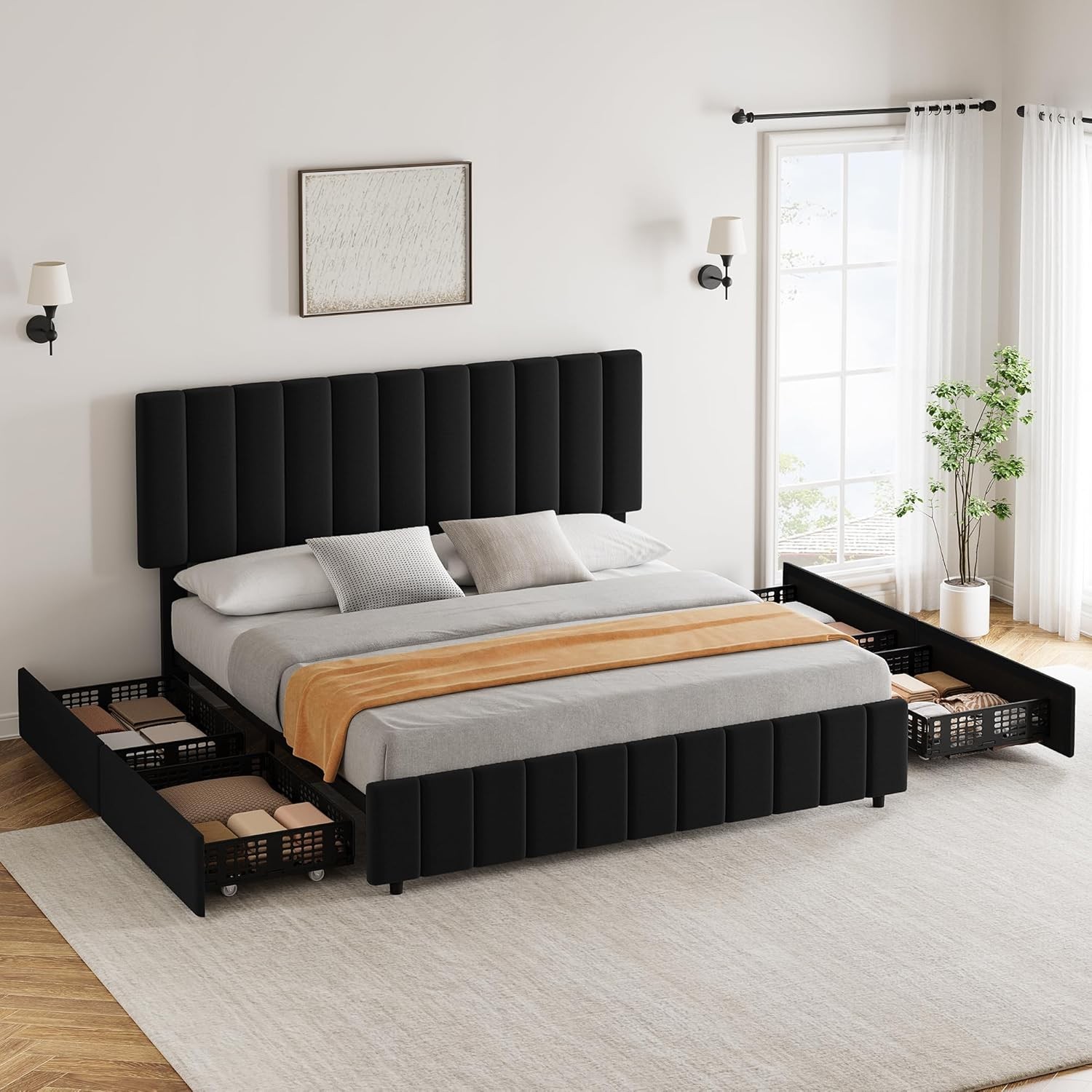 Adjustable Platform Bed W/ Storage Drawer&Tufted Headboard, No Box Spring Needed