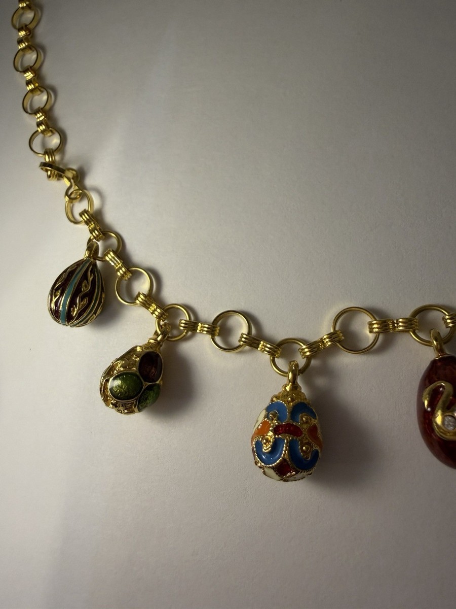Joan Rivers Faberge Enamel Mini Egg Charm Necklace Gold Tone