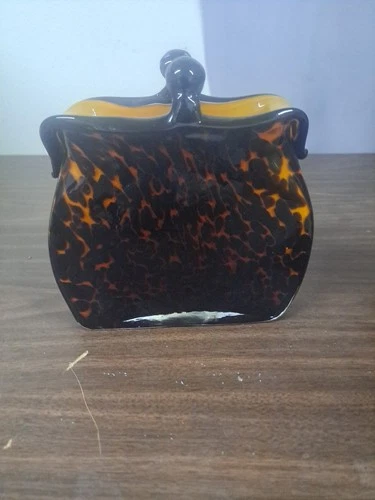 Vintage Murano Hand Blown Art Glass Tiger Print Style Glass Purse/Handbag  -3679