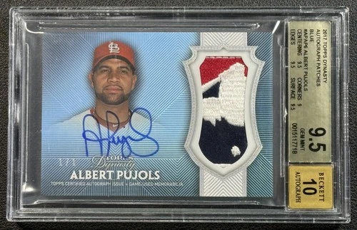 ALBERT PUJOLS BGS 9.5 2017 TOPPS DYNASTY GU LOGOMAN MLB LOGO PATCH AUTO BLUE 1/1