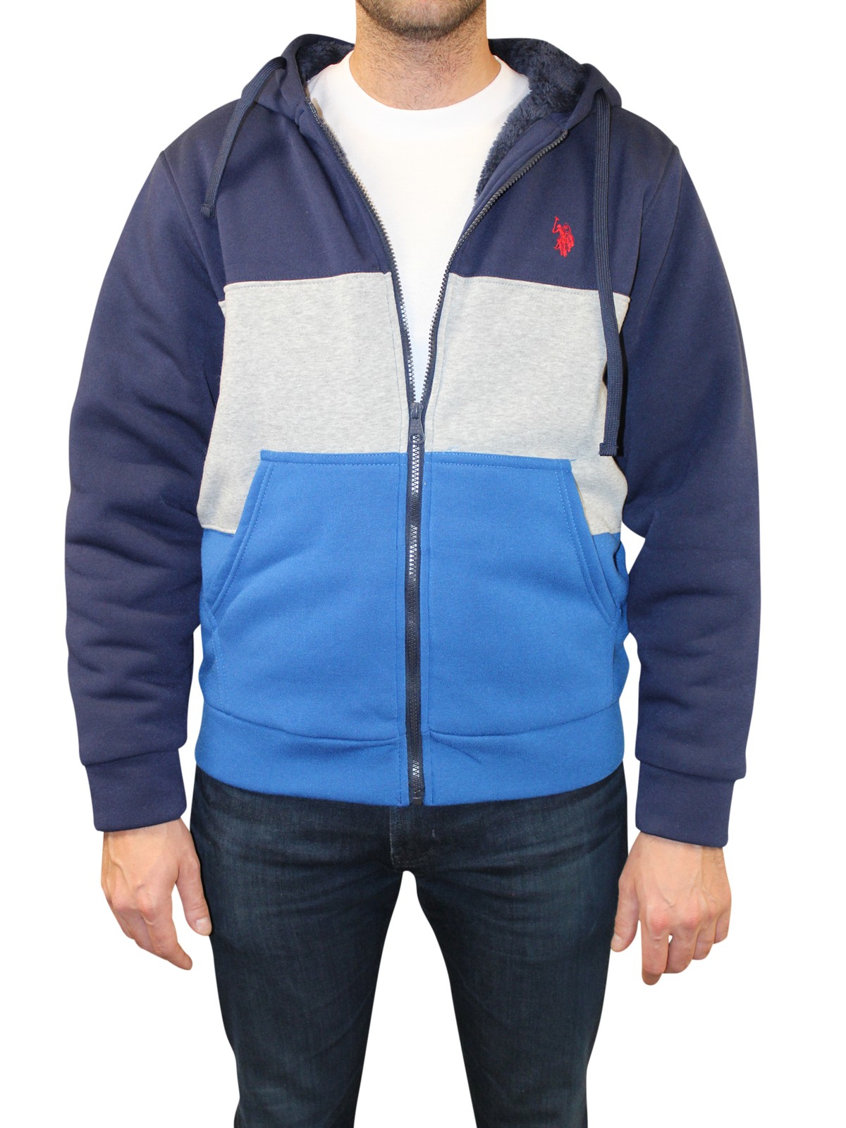 Американское поло в ассортименте Мужская толстовка с капюшоном из флиса с высоким ворсом и застежкой спереди в виде цветного блока 7690₽