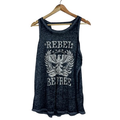 Maurices Rebel Be Free Eagle Graphic Burnout Tank Top Grey Edgy Strappy Size XXL