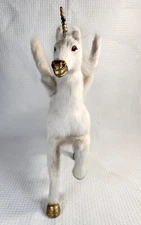 Pegasus Hand Made Unicorn White Faux Fur Gold Paint Decorative Decor H 13" L 12"