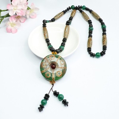 Ten Eye Dzi Agate Pendant Necklace Tibetan Style Jewelry