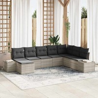 8-Teiliges Garten-Sofa-Set Mit Kissen Hellgrau Poly Rattan