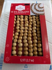 Holiday Time Brown Natural 12 -FT Wood Bead Garland Christmas New