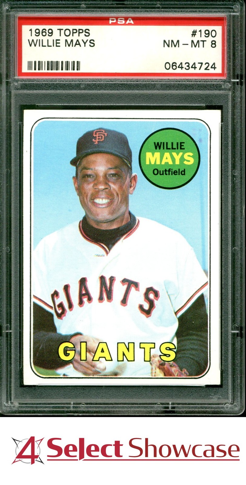 1969 TOPPS #190 WILLIE MAYS GIANTS HOF PSA 8