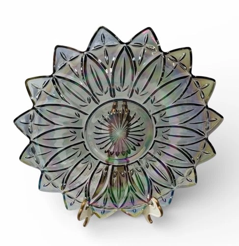 Vintage Federal Glass Petal Plate Iridescent Carnival Atomic 11” Mid Century