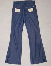 Sears Put-On Shop Dark Wash Flared Denim Teen Jeans Patch Work Bell Bottom 30x31