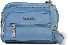 Baggallini Triple Zip Small Crossbody Bag for Women - 8x6 Lightweight