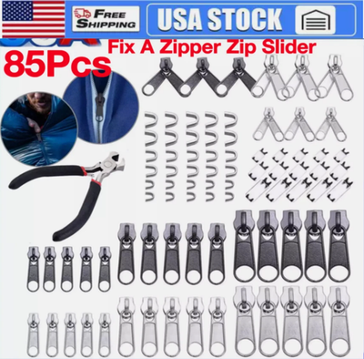 #ad 85Pcs Fix A Zipper Removable Zip Slider Rescue Instant Repair Kit Replacementamp;* $18.32