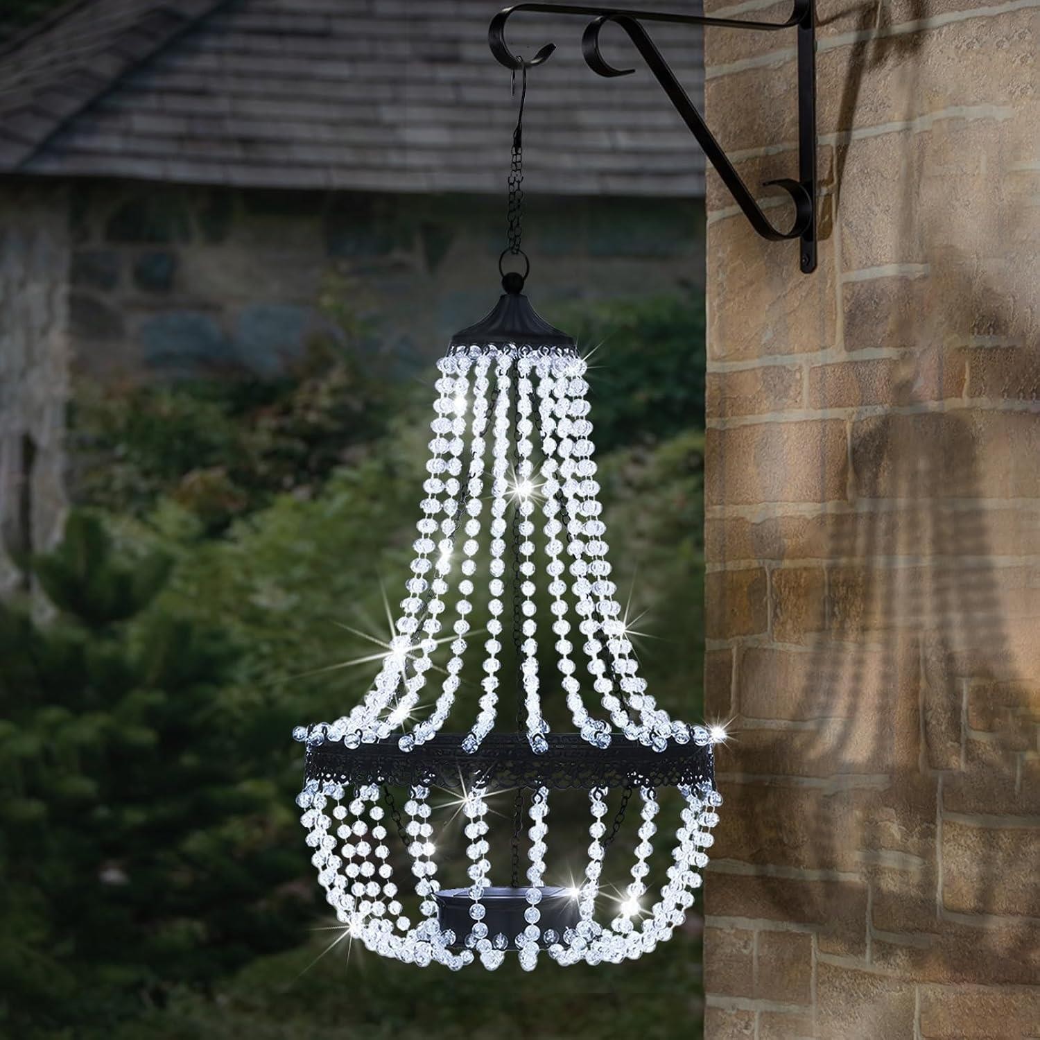 Taylor & Brown 28" Tall Hanging Solar Powered Acrylic Crystal Chandelier Light Lantern Modern Outdoor Garden Meadow with 30 Cool White LED Lights for Yard, Patio and Gazebo Decorations - Image 4