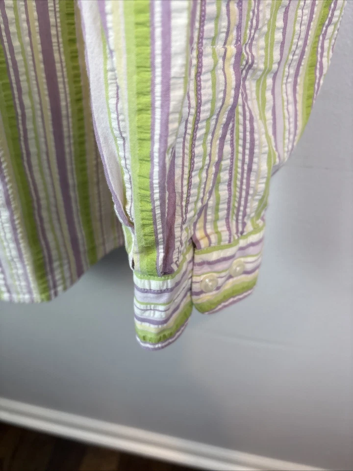 LL Bean Mens Seersucker Shirt Long Sleeve Button Multicolor Vintage Size XL - Image 3 of 4