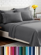 Ultra Soft Grey Full Bed Linen Set 6 Piece Microfiber Sheet Set Wrinkle Resis...