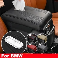 Car Armrest Cushion Cover Center Console Pad Mat w/ Pocket Tissue Box for BMW