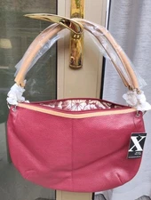 Vintage MAXX New York Red Handbag Leather,New with Tags,Floral Interior 