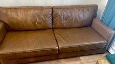 Timothy oulton viscount William Halo tan leather 3/4 settee couch and armchair.