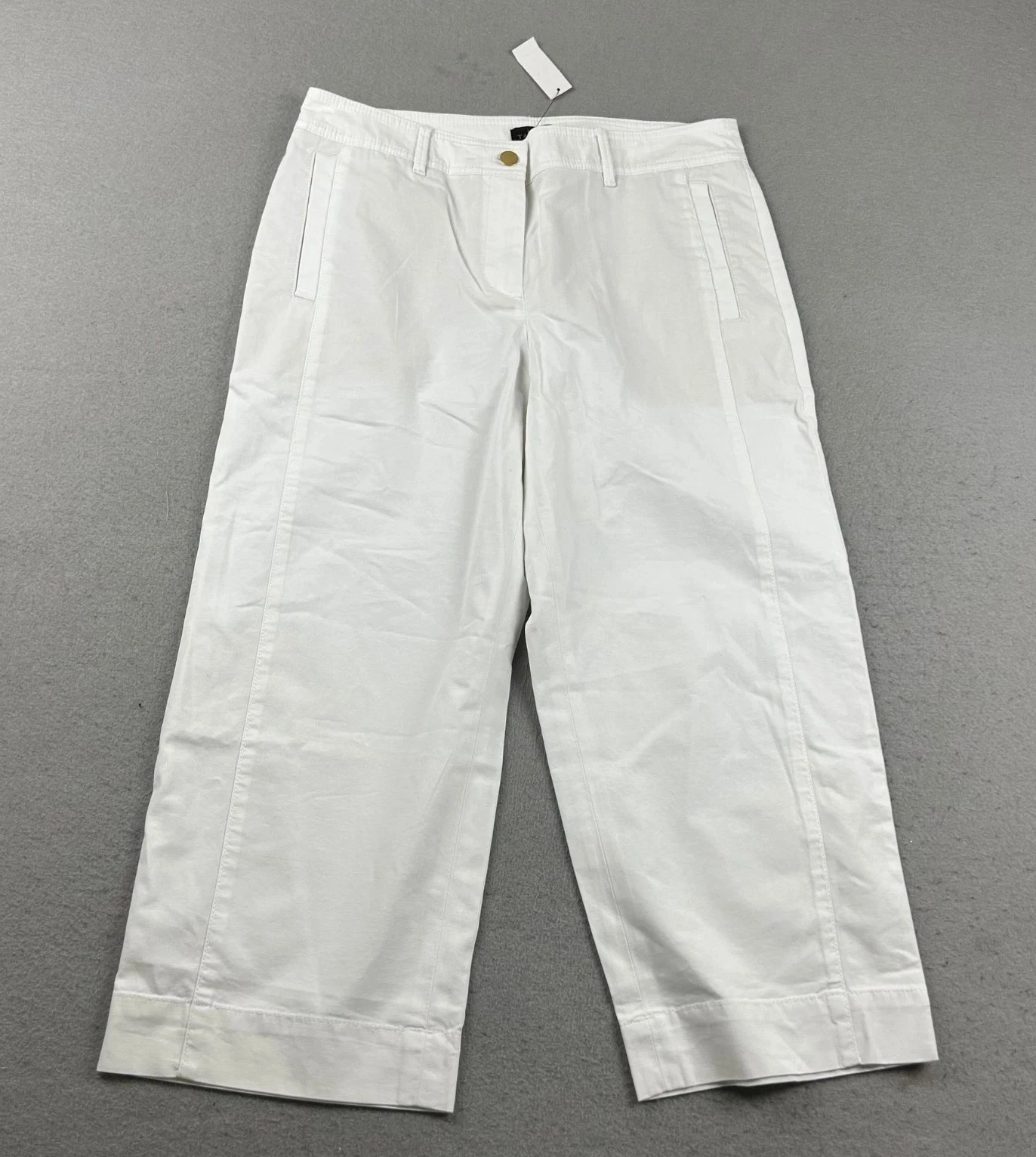 Talbots Pants Women 10P White Denim Crop Flat Front Straight Leg Capris NWT