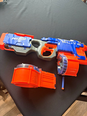 NERF N-Strike Elite HyperFire Dart Blaster Blue/Orange w/ Drum Magazine A1691